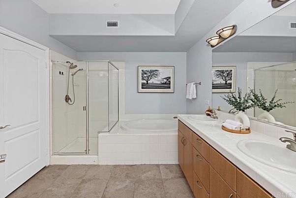 Bathroom, Dual Sink Vanities, Glass Shower, Interior, Tile Countertops