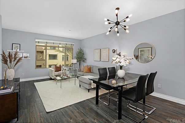Dining room, Interior, Living room, Pendant Lights, Wood Texture Flooring