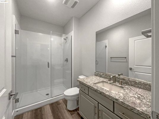 Bathroom, Glass Shower, Interior, Wood Texture Flooring