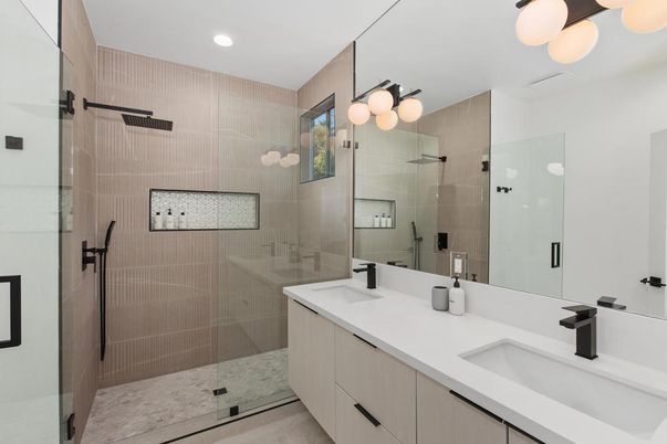 Bathroom, Dual Sink Vanities, Glass Shower, Interior, Recessed Lighting