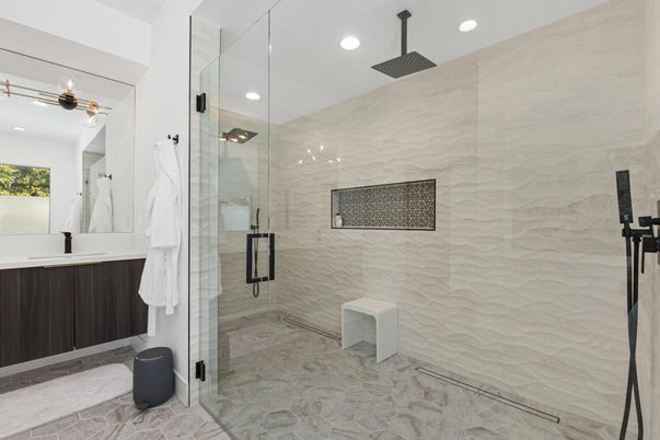 Bathroom, Glass Shower, Interior, Recessed Lighting