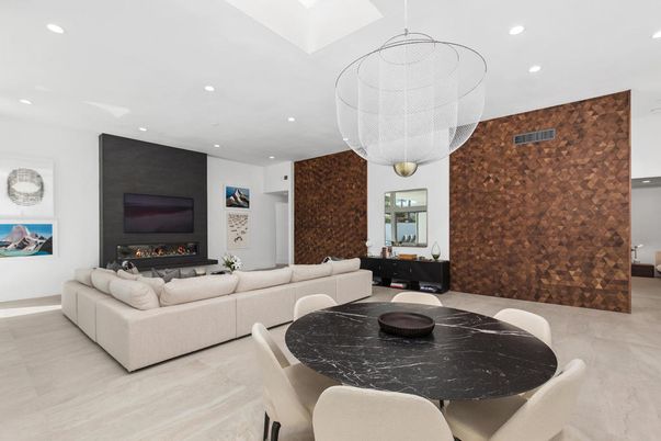 Dining room, Fireplace, Interior, Living room, Pendant Lights, Recessed Lighting