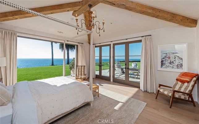 Bedroom, Chandelier, Interior, Water, Wooden Beams, Wood Texture Flooring