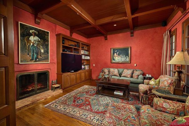 Fireplace, Interior, Living room, Recessed Lighting, Wooden Beams, Wooden Ceilings, Wood Texture Flooring
