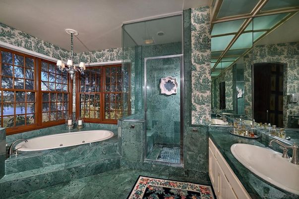 Bathroom, Dual Sink Vanities, Glass Shower, Interior, Pendant Lights