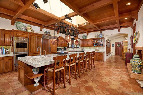 Interior, Kitchen, Recessed Lighting, Stainless Steel Appliances, Tile Countertops, Wooden Beams, Wooden Ceilings