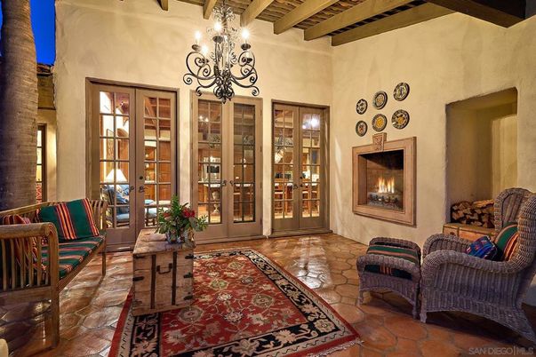 Chandelier, Fireplace, Interior, Wooden Beams
