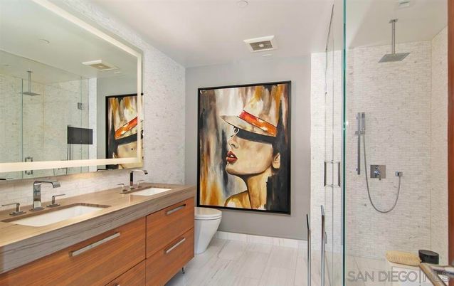Bathroom, Dual Sink Vanities, Glass Shower, Interior, Wood Texture Flooring