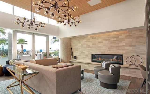 Fireplace, Interior, Living room, Pendant Lights, Stone Walls, Wooden Ceilings, Wood Texture Flooring