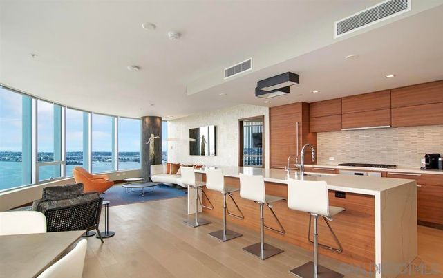 Interior, Kitchen, Recessed Lighting, Stainless Steel Appliances, Water, Wood Texture Flooring