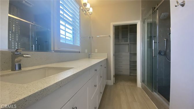 Bathroom, Glass Shower, Interior, Walk-in Closets, Wood Texture Flooring