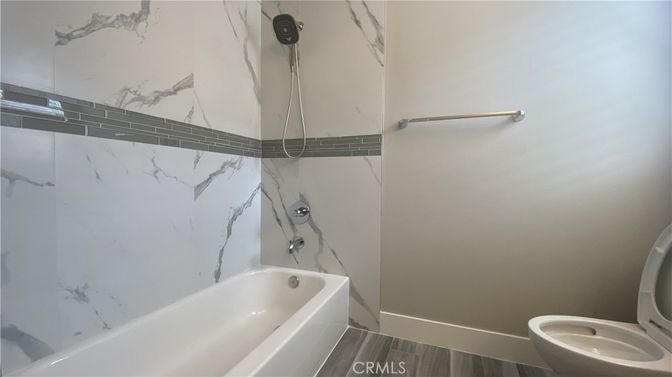 Bathroom, Interior, Marble Walls, Wood Texture Flooring