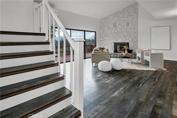 Fireplace, Interior, Living room, Stone Walls, Wood Texture Flooring
