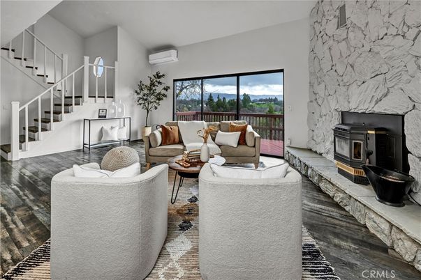 Fireplace, Interior, Living room, Stone Walls, Wood Texture Flooring