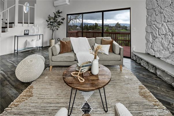 Interior, Living room, Stone Walls, Wood Texture Flooring