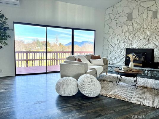 Fireplace, Interior, Living room, Stone Walls, Wood Texture Flooring