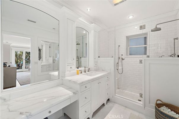 Bathroom, Dual Sink Vanities, Glass Shower, Interior, Recessed Lighting