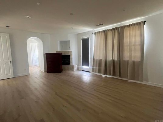 Empty room, Fireplace, Interior, Recessed Lighting, Wood Texture Flooring