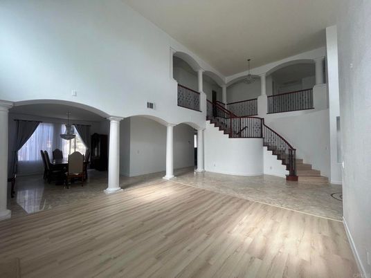 Dining room, Interior, Pendant Lights, Wood Texture Flooring
