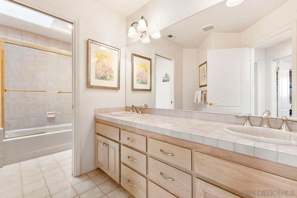 Bathroom, Dual Sink Vanities, Glass Shower, Interior, Recessed Lighting, Tile Countertops