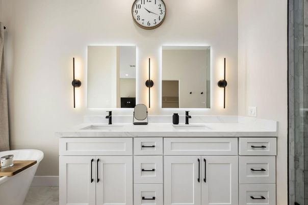 Bathroom, Dual Sink Vanities, Free Standing Baths, Interior, Marble