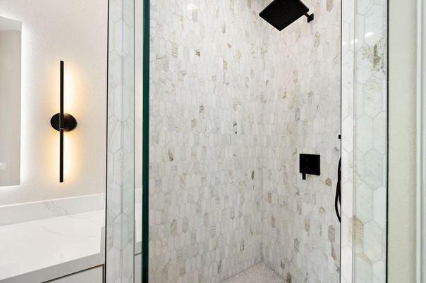 Bathroom, Glass Shower, Interior, Marble Walls