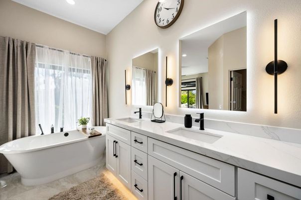 Bathroom, Dual Sink Vanities, Free Standing Baths, Interior, Recessed Lighting