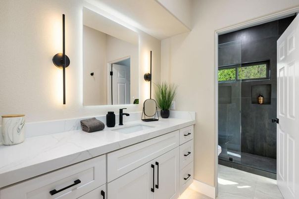 Bathroom, Dual Sink Vanities, Glass Shower, Interior