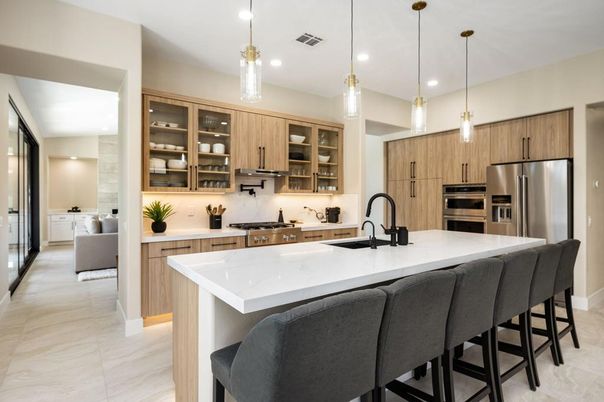 Interior, Kitchen, Marble, Pendant Lights, Recessed Lighting, Stainless Steel Appliances