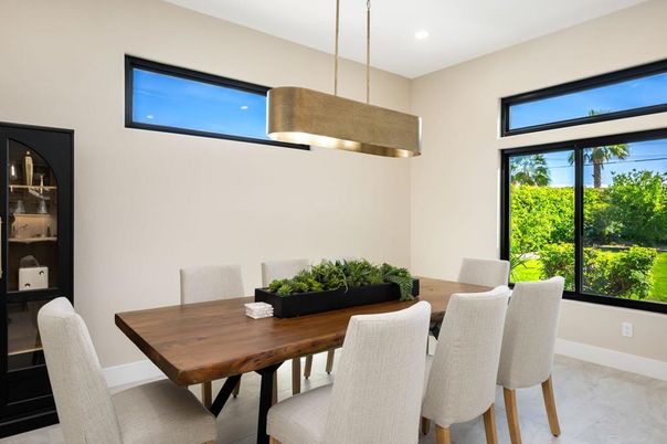 Dining room, Interior, Marble, Pendant Lights, Recessed Lighting