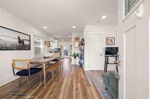 Dining room, Interior, Kitchen, Recessed Lighting, Wood Texture Flooring