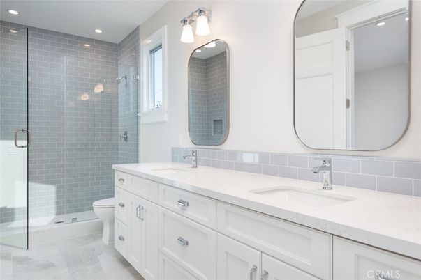 Bathroom, Dual Sink Vanities, Glass Shower, Interior, Recessed Lighting