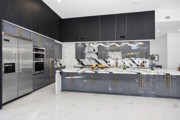 Interior, Kitchen, Marble, Recessed Lighting, Stainless Steel Appliances