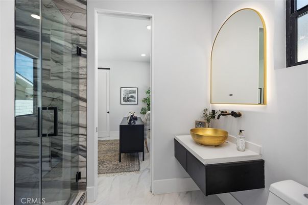 Bathroom, Glass Shower, Interior, Marble, Recessed Lighting