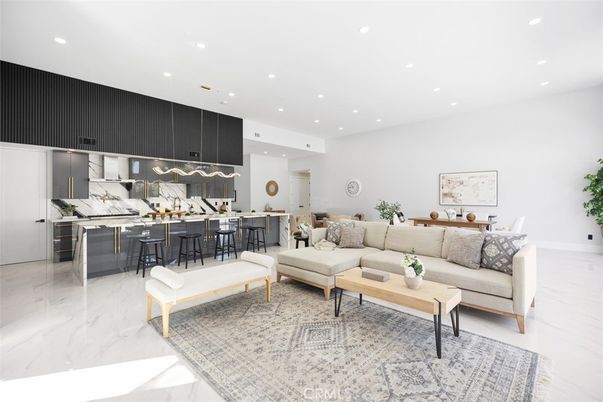 Interior, Kitchen, Living room, Marble, Recessed Lighting, Stainless Steel Appliances
