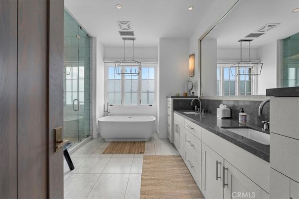 Bathroom, Dual Sink Vanities, Free Standing Baths, Glass Shower, Interior, Pendant Lights, Recessed Lighting