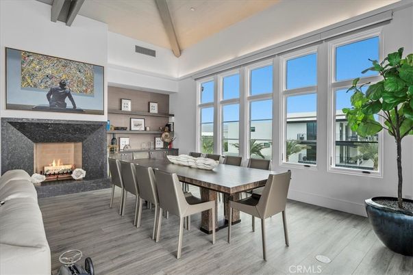 Dining room, Fireplace, Interior, Wood Texture Flooring