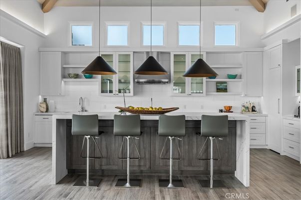 Interior, Kitchen, Pendant Lights, Stainless Steel Appliances, Wooden Beams, Wood Texture Flooring