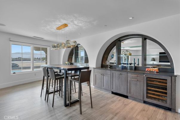 Dining room, Interior, Pendant Lights, Recessed Lighting, Wood Texture Flooring
