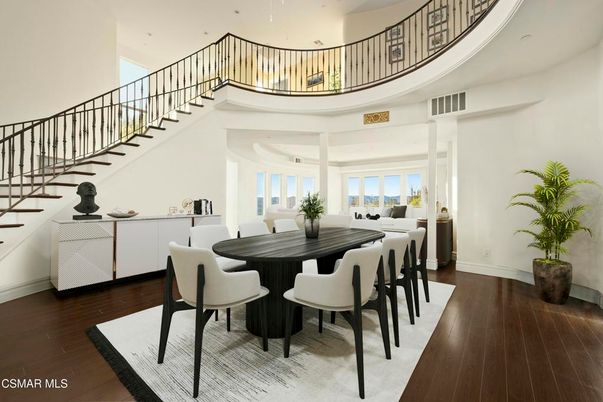 Dining room, Interior, Recessed Lighting, Wood Texture Flooring