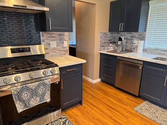 Interior, Kitchen, Stainless Steel Appliances, Wood Texture Flooring
