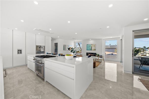Dining room, Fireplace, Interior, Kitchen, Living room, Recessed Lighting, Stainless Steel Appliances