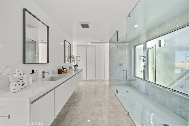Bathroom, Dual Sink Vanities, Glass Shower, Interior, Recessed Lighting