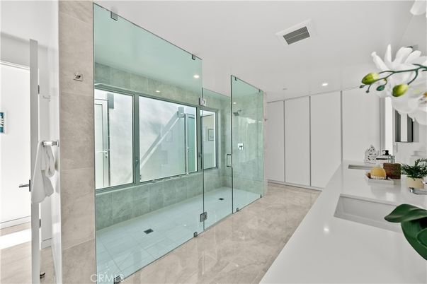 Bathroom, Dual Sink Vanities, Glass Shower, Interior, Recessed Lighting