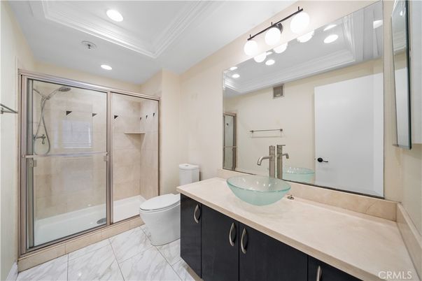 Bathroom, Glass Shower, Interior, Marble, Recessed Lighting