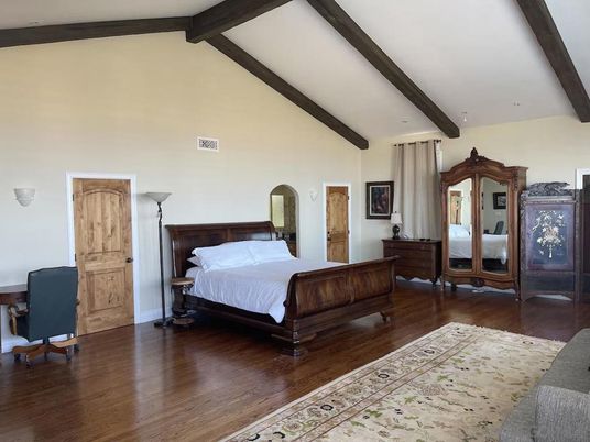 Bedroom, Interior, Recessed Lighting, Wooden Beams, Wood Texture Flooring
