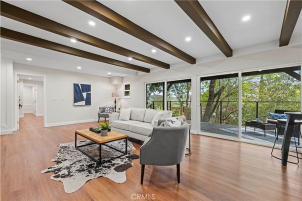 Interior, Living room, Recessed Lighting, Wooden Beams, Wood Texture Flooring