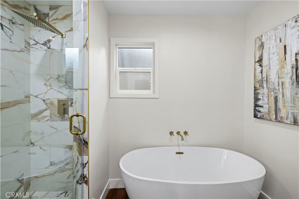 Bathroom, Free Standing Baths, Glass Shower, Interior, Marble Walls