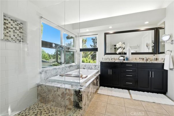Bathroom, Dual Sink Vanities, Glass Shower, Interior, Recessed Lighting