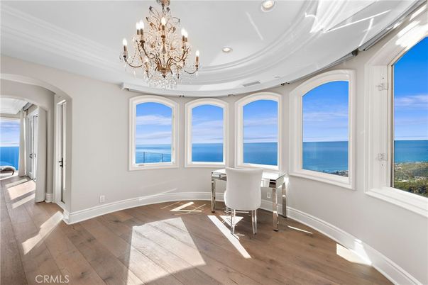 Chandelier, Home Office, Interior, Recessed Lighting, Water, Wood Texture Flooring